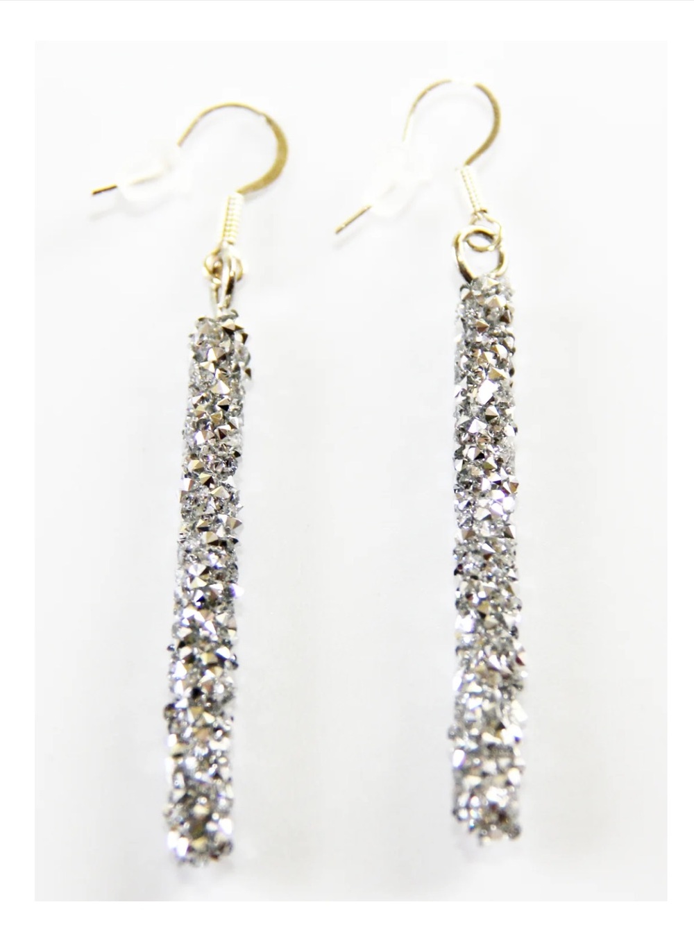 Handmade Silver Sparkle Long Drop Earrings